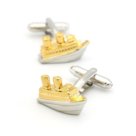 Silver and Gold Cruise Ship Titanic Cufflinks - Picture 4 of 16